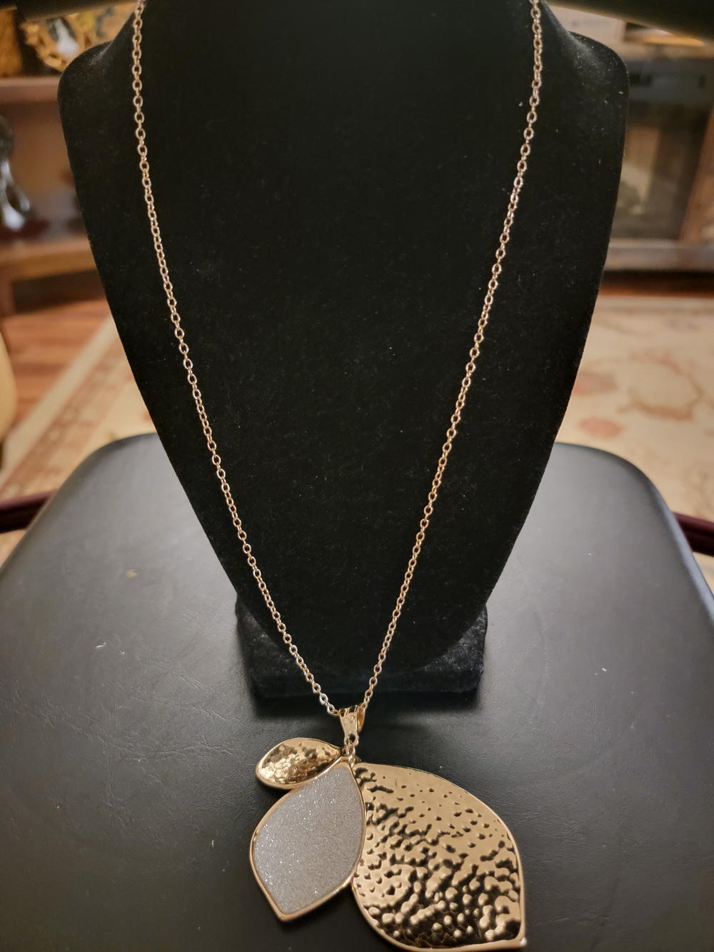 Triple Gold Leaf  Pendant Necklace with Sparkle Accent